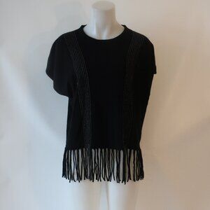 Womens Hos Black Cashmere Extrafine Merino Wool Fringed Chain Pullover Sweater S